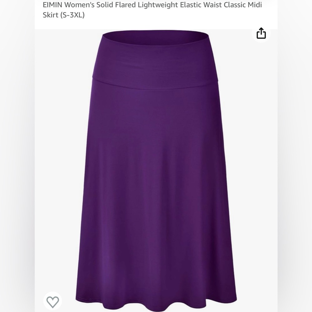 Women's Solid Flared Lightweight Elastic Waist Classic Midi Skirt